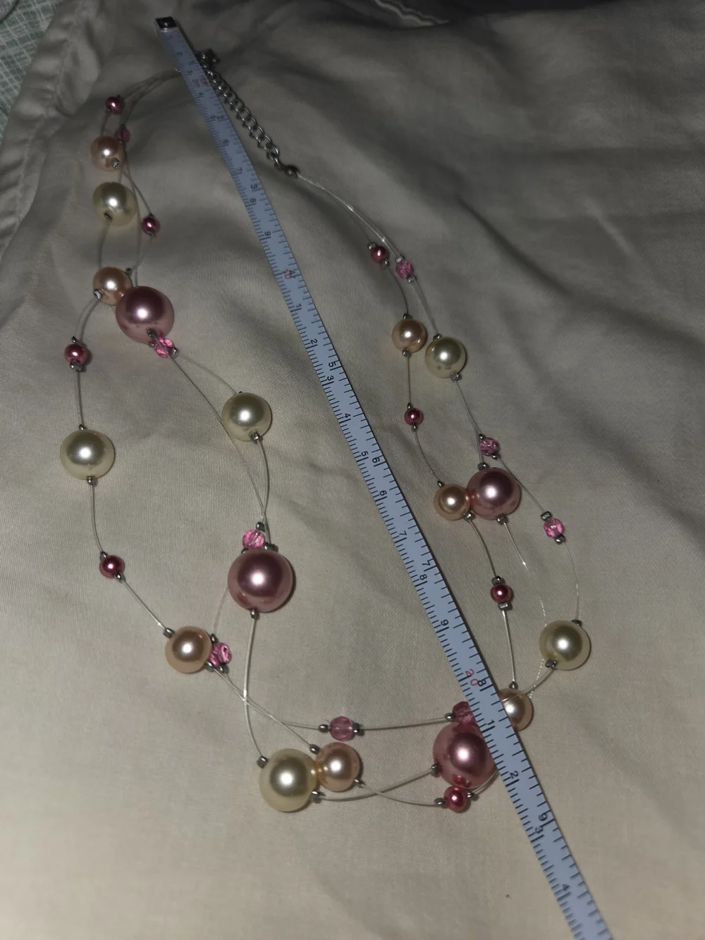 Pink and Cream Multi-Strand Faux Pearl Necklace with Earrings